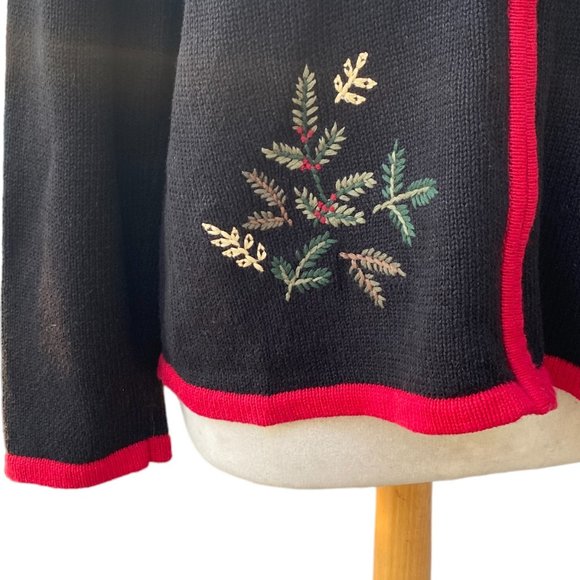 Vintage Breckenridge Embroidered Christmas Cardigan Black Zip Sz XL - Picture 5 of 13